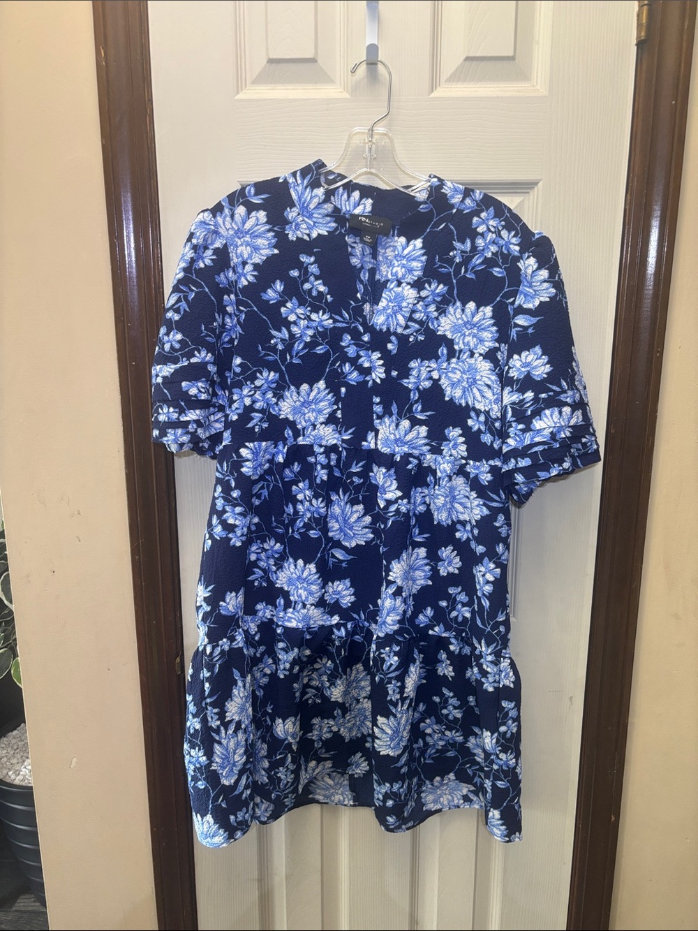Studio Navy Blue Floral Tiered Short Sleeve Tunic